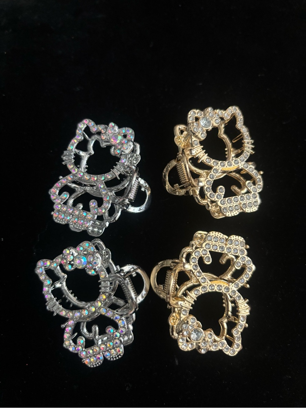 Rhinestone Kitty Cat-Shaped Hair Claw Clips - Gold & Silver